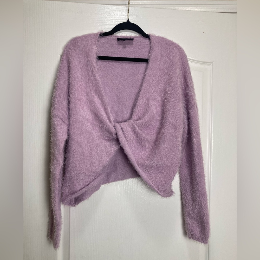 Cotton Candy LA Eyelash Knit Center Knot Crop Sweater Top,Size M/L ,Lavender